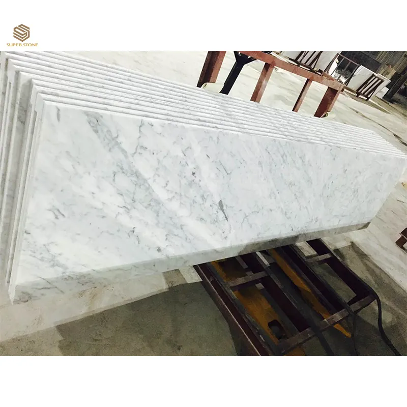 Prezzo all'ingrosso italia Bianco Carrara marmo bagno piani di vanità con singoli lavandini superficie lucidata piano cucina