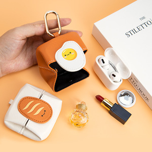 Portable Rectangle PU Leather <b>Mini</b> <b>Pouch</b> Keychain with Snap Fastener Square Design for Earphones and Lipstick - Product Image 1