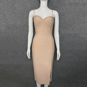 Dernier modèle de robe de soirée moulante sans bretelles, ornée de cristaux, à fente haute, longueur genou, taille naturelle, pour dîner et événements élégants - Product Image 5