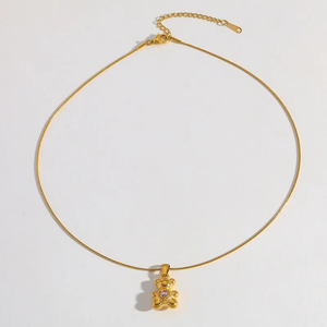 Collier pendentif vintage élégant pour femme en acier inoxydable plaqué or 18 carats avec zircon, chaîne serpent, accessoire tendance - Product Image 5