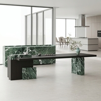 Projet d'hôtel boutique au Canada : Table à thé contemporaine en pierre naturelle sur mesure avec base géométrique pour salon de thé