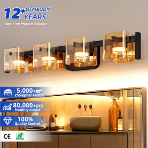 Appliques murales modernes LED pour salle de bain, luminaire de vanité avec abat-jour en verre ambré, corps en alliage d'aluminium, lumière blanc chaud 3500K, culot E27, commande par interrupteur - Product Image 1