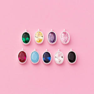 Liontin CZ kecil warna-warni S925 perak murni bertatahkan zirkon Oval Mini DIY aksesori untuk gelang kalung - Product Image 1