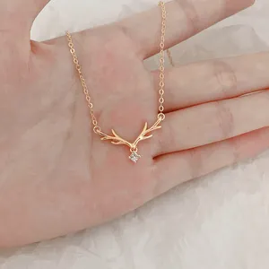 Factory price custom best friend Christmas gift antler deer horn women gold plated zircon necklace wholesale jewelry 925 silver