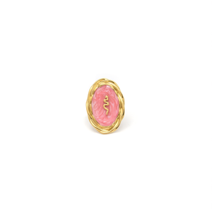 Fashion Ring 316L Stainless Steel PVD Gold Plating Pink Oval Stone Resistant Sustainable Design - Product Image 2