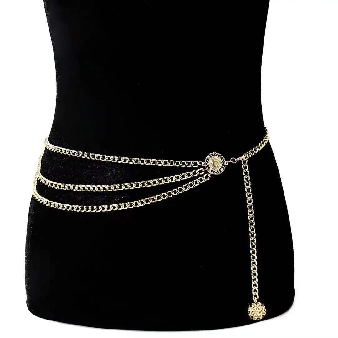 18K Gold Plated Goth Girls Female Simple Fashion Trendy Sunflower Coin Chain Belt Women Sexy Multilayer Waist Chain for Ladies