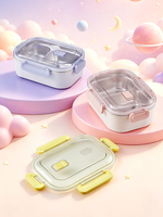 Boîte à lunch mignonne en acier inoxydable sans BPA avec couvercle en plastique, compatible micro-ondes, design à aération, compartimentée, pour le travail