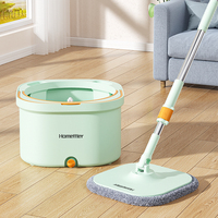 Homettler Serpillère multifonction durable en acier inoxydable à essorage automatique avec manche télescopique, tampons réutilisables écologiques 90%-100%