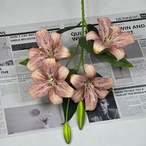 Künstliche Lilienstiele 3D 4-köpfige Realistische Lilienzweige für Hochzeit, Zuhause, Hotel, Tischdekoration - Product Image 5
