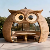 Nichoir d'extérieur rustique en rotin HDPE en forme de hibou, maisonnette pour animaux en EPS, fabrication directe, design vintage, motif dessin animé, idéal pour les photos, garantie 1 an