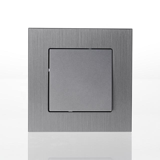 EU Aluminum Panel Flush 1 Gang 1 Way Light Switch Modular Rocker Wall Switch with Metal Frame Single Pole Button Switches