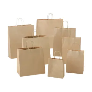 Handle Fried Chicken Nuggets Takeaway Burger Fast Food Carry Kraft Brown Custom Restaurant Paper Bags With Logo