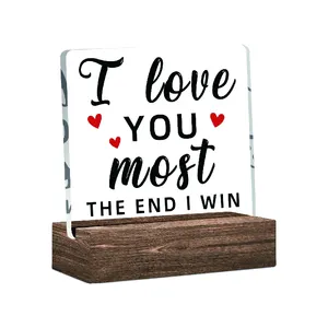 私はあなたを愛していますバレンタインデーカップルギフトテーブルデスクサイン甘いクリアデスク木製スタンド付き装飾サイン