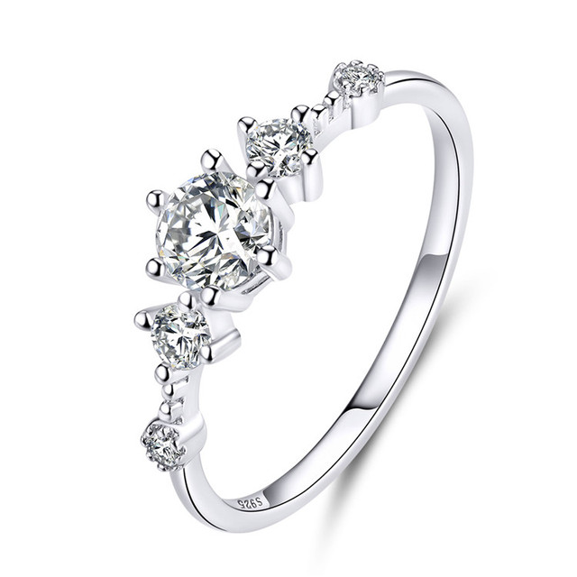 Qings 925 Sterling Silver 5 Stone Cherise Ring Wedding Cubic Zirconia Ring for Ladies Women