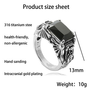 Men's <b>Dragon</b> Design Black Gemstone <b>Ring</b> Steel Color Prong Setting Punk Style Fashion Jewelry Gift - Product Image 5