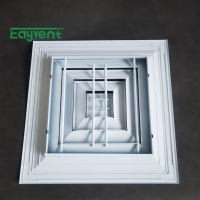 Diffuseur de plafond carré en aluminium, grille d'alimentation en air à 4 voies avec registre réglable pour système de ventilation commercial CVC