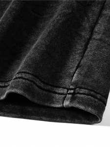 Camisetas con estampado de contorno de cesta desgastada de gran tamaño para hombres de EE. UU. 100% algodón lavado con ácido negro secado rápido transpirable ajuste suelto - Product Image 5