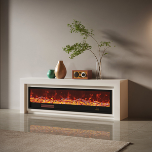 Support TV moderne en bois massif MDF blanc minimaliste avec foyer électrique pour téléviseur de 65 pouces - Product Image 3