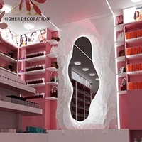 Meuble cosmétique sur mesure professionnel, design rose, vitrine de présentation de cosmétiques, comptoir de maquillage en bois pour la vente au détail