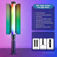 Tube lumineux LED RGB portable 100W, lumière vidéo portable bicolore à intensité variable avec batterie intégrée pour studio et tournage en extérieur
