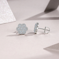 Boucles d'oreilles en moissanite, argent sterling 925, motif floral, taille brillant rond, à visser, pour femme, cadeau de mariage