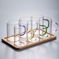 Vente en gros de verrerie colorée Tasses en verre borosilicaté transparent Tasses en verre de 13oz Logo personnalisé et emballage Tasse en verre avec poignée