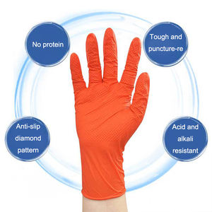 Gants en vinyle/nitrile personnalisés Gants à texture surélevée en diamant Gants en vinyle nitrile sans poudre résistants à l'huile <span class=keywords><strong>orange</strong></span> pour réparation automobile - Product Image 4