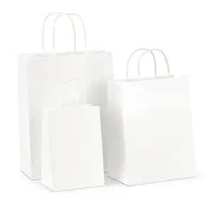 कस्टम प्रिंट शॉपिंग गिफ्ट बुटीक पैकेजिंग पेपर बैग लोगो के साथ सफेद टेकअवे क्राफ्ट पेपर बैग