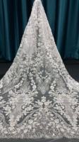 Tela de Encaje Blanco Porcelana para Vestidos de Novia, Bordada con Cuentas y Lentejuelas, con Perlas