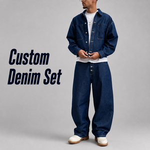 Ensemble de vêtements en jean pour <span class=keywords><strong>homme</strong></span> personnalisé, 2 pièces, veste en jean et pantalon pour <span class=keywords><strong>homme</strong></span>, style streetwear - Product Image 1