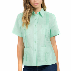 <span class=keywords><strong>Camicia</strong></span> personalizzata Guayabera da <span class=keywords><strong>donna</strong></span> in <span class=keywords><strong>lino</strong></span> 100% <span class=keywords><strong>manica</strong></span> <span class=keywords><strong>corta</strong></span> con 4 tasche - Product Image 3