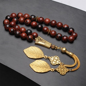 Tasbih Dorato con Perle di Preghiera in Pietra Naturale Dorata, Fatto a Mano con Nappa Turca, <span class=keywords><strong>Rosario</strong></span> Islamico Musulmano, Misbaha Arabo - Product Image 4