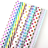 Papier cadeau de luxe arc-en-ciel brillant, imprimé à chaud, coloré, en rouleaux, fabricant de papier cadeau