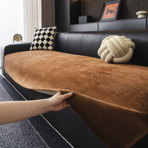 Corduroy <b>Sofa</b> <b>Cover</b> One Piece Non Slip Solid Color Modern Style 145-185CM <b>For</b> General <b>Sofa</b> - Product Image 2