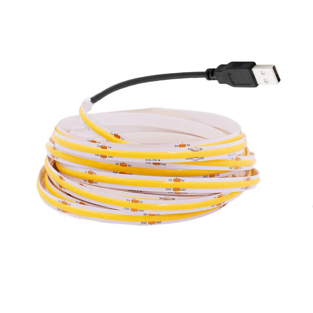 COB LED Strip Light USB High Density FOB Linear Ribbon Tape 320LEDs Soft Cuttable RA90 Flexible Lights Rope 2700-6000K Lighting