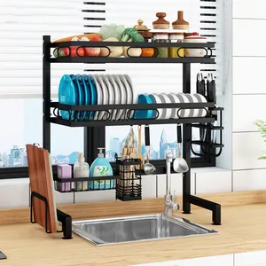 Acciaio inossidabile a 3 livelli sopra il lavello per asciugatura dei piatti cestini regolabili da cucina