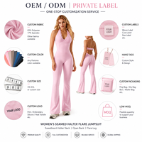 Combinaison Femme Personnalisée avec Logo, Col Halter, Dos Ouvert, Pièce Unique, Jambes Évasées, en Polyester Spandex, pour Yoga
