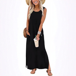 Vestido Maxi sin Mangas para Mujer con Abertura, Cintura Alta, Corte Recto, Estilo Casual para Vacaciones, Tallas S, M, L, XL, XXL, XXXL - Product Image 1