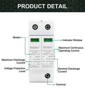Dc AC SPD thiết bị bảo vệ tăng sét 20ka 40kA T2 1P 2P 3P 4P 500V 600V 800V 1000V 1200V 385V 220V cho hệ thống năng lượng mặt trời PV - Product Image 2