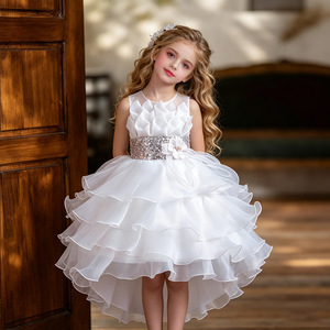 Robe de demoiselle d'honneur rose en organza, robe de bal à col rond, robe de princesse pour enfants avec étiquette - Product Image 3