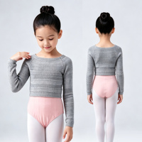 Suéter de Ballet y Gimnasia para Niñas C8076, Jersey Cálido de Otoño Invierno, Cuello Redondo, Tejido Acanalado, Manga Larga, Top Corto