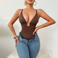 Combinaison Gainante Femme sans Coutures Quotidienne, Body une Pièce Décolleté en V Profond, Bretelles Respirantes en Nylon, Fourniture de Corsets Body