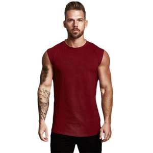 Men's <b>Sleeveless</b> Summer Sports Vest Custom Cotton T-Shirt for Fitness & Running Light Plate Solid Color Knitted Training Shirt - Product Image 3
