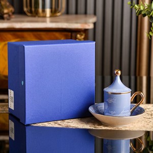 Elegant European Porcelain Lidded Coffee Mug And Saucer Set With Golden Border Luxury <b>Afternoon</b> <b>Tea</b> Tableware For Home <b>Decor</b> - Product Image 1