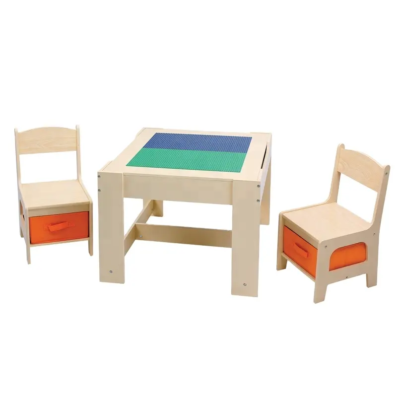 Toffy & FriendsWater pintura color natural niños Juego de sillas de mesa de ladrillo de madera