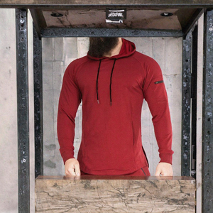 Men's Spring Sports Hoodie <b>Tight</b> Slim Fit Workout Pullover Blank Custom Logo Cotton Polyester Breathable Anti-Wrinkle Gym - Product Image 2