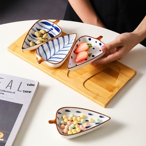 Plateau en bois moderne et créatif en céramique <span class=keywords><strong>pour</strong></span> le salon Assiette à fruits avec motif de feuilles Assiette à sauce <span class=keywords><strong>pour</strong></span> collation - Product Image 4