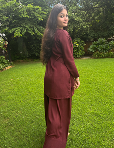 Conjunto Tradicional Indio Formal de Salwar Farshi Color Borgoña, Corto, 100% Algodón, Traje Étnico para Fiesta, Venta al Por Mayor para Mujeres - Product Image 4
