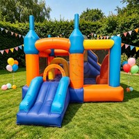 Château gonflable coloré combiné avec toboggan, structure gonflable commerciale en PVC, installation facile pour les fêtes d'anniversaire des enfants