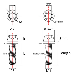 ชุดสกรูไทเทเนียมเกรด 5 รุ่น M8 พร้อมสกรูหัวหกเหลี่ยม หัวแฉก หัวแปลน ไทเทเนียม เกรด 5 รุ่น M6 M5 M10 และ M3 สำหรับจักรยานและมอเตอร์ไซค์ - Product Image 2